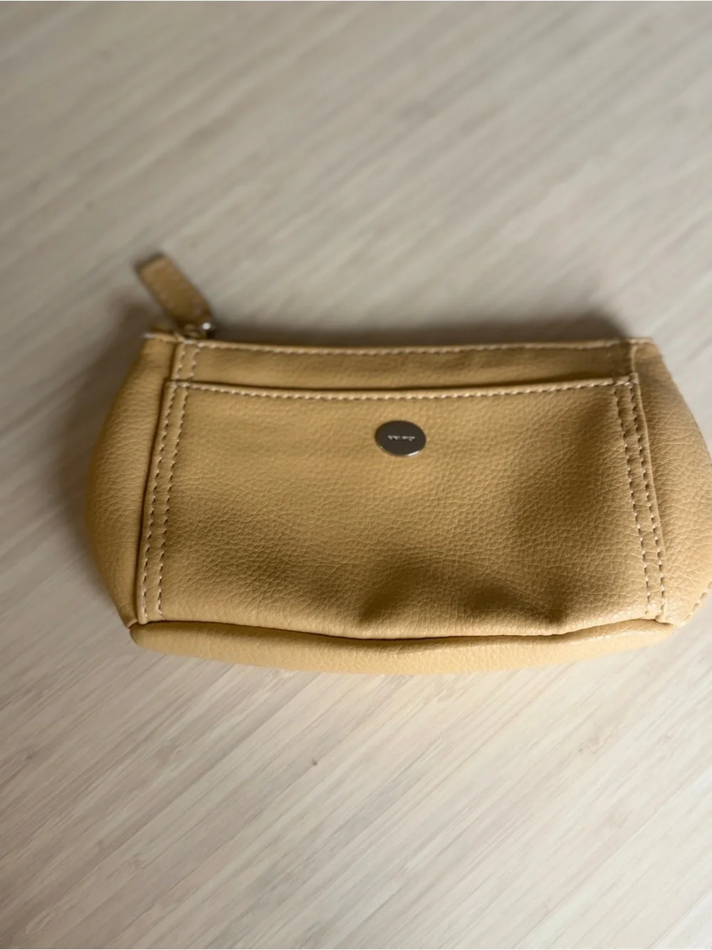 Nine West Pebbled Cream Zip Cosmetic Pouch with Front Slip Pocket